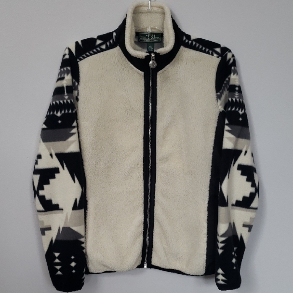 Ralph Lauren L-RL Active Jacket Womens L Aztec Western Tribal Design Sherpa Zip